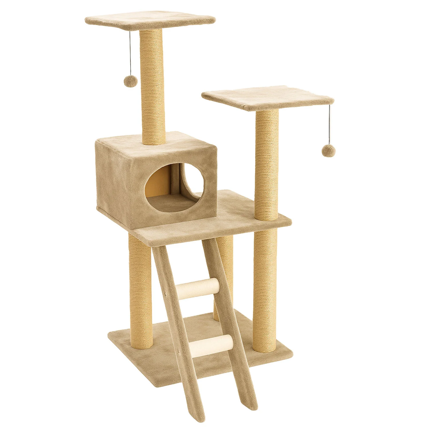Torre Rascador Para Gatos En 4 Niveles Beige Con Escalera 49x41x113cm Wuapu Modelo Cadi - Image 2