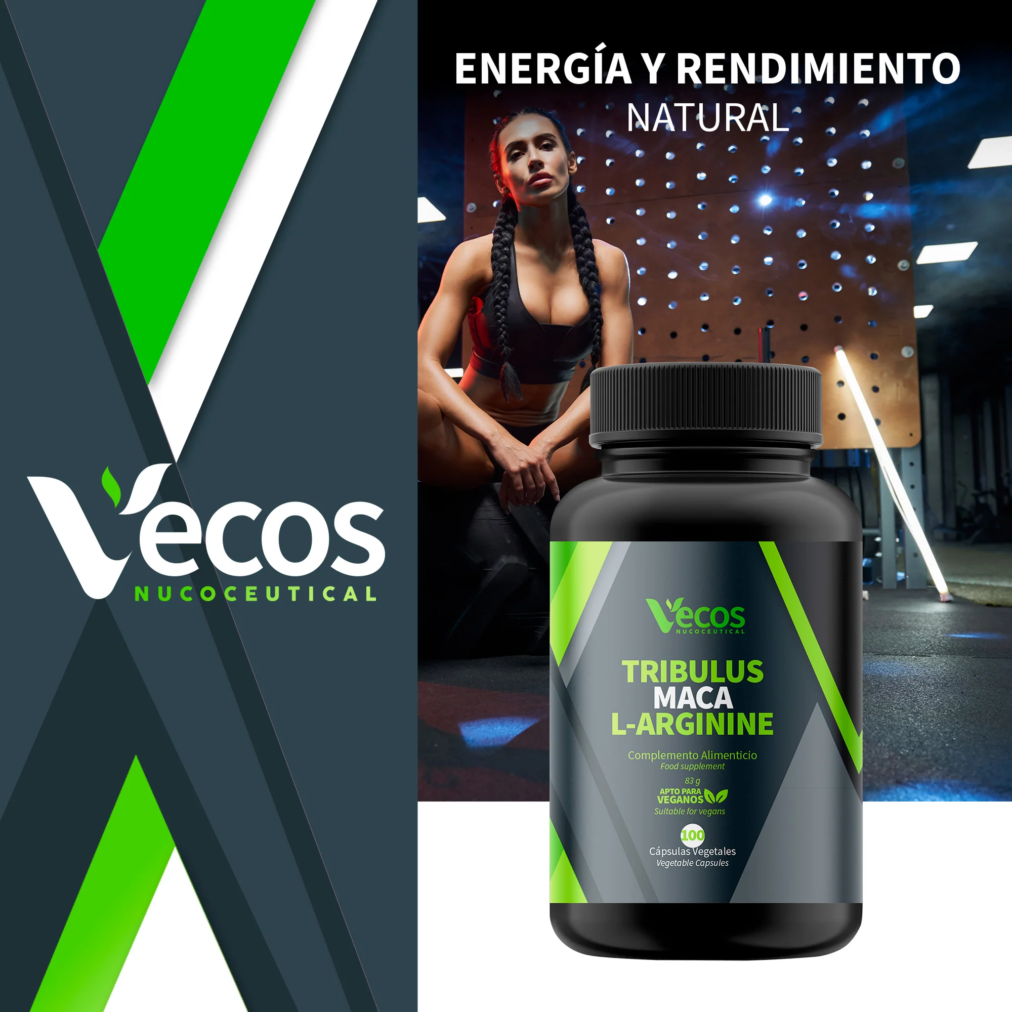 Tribulus + Maca + L-arginina Vecos 100 Cápsulas | Rendimiento, Energía Y Libido Masculina - Image 2