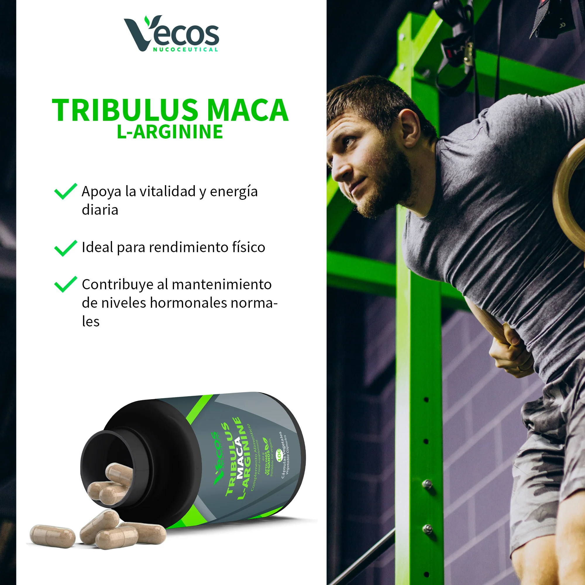 Tribulus + Maca + L-arginina Vecos 100 Cápsulas | Rendimiento, Energía Y Libido Masculina - Image 4