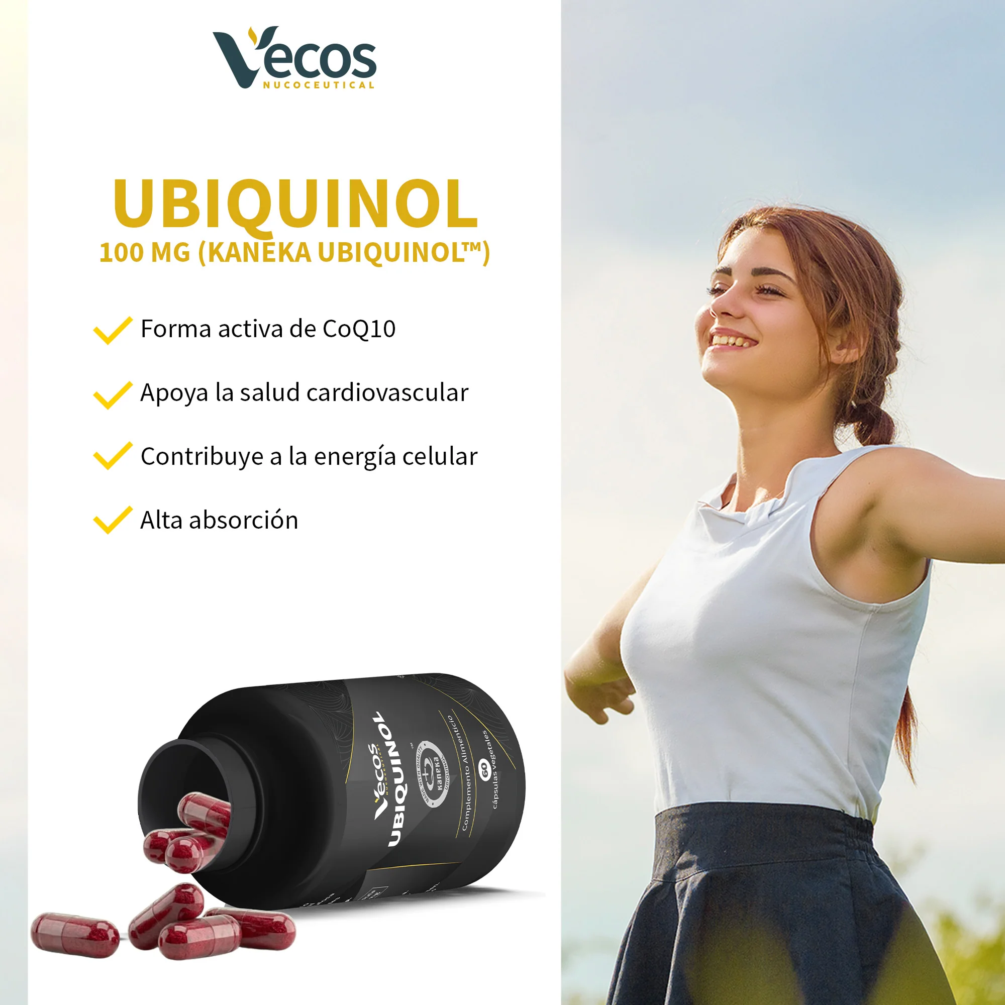Ubiquinol Kaneka Q10 Vecos 60 Cápsulas | Energía Celular Y Salud Cardiovascular | 100 Mg - Image 4