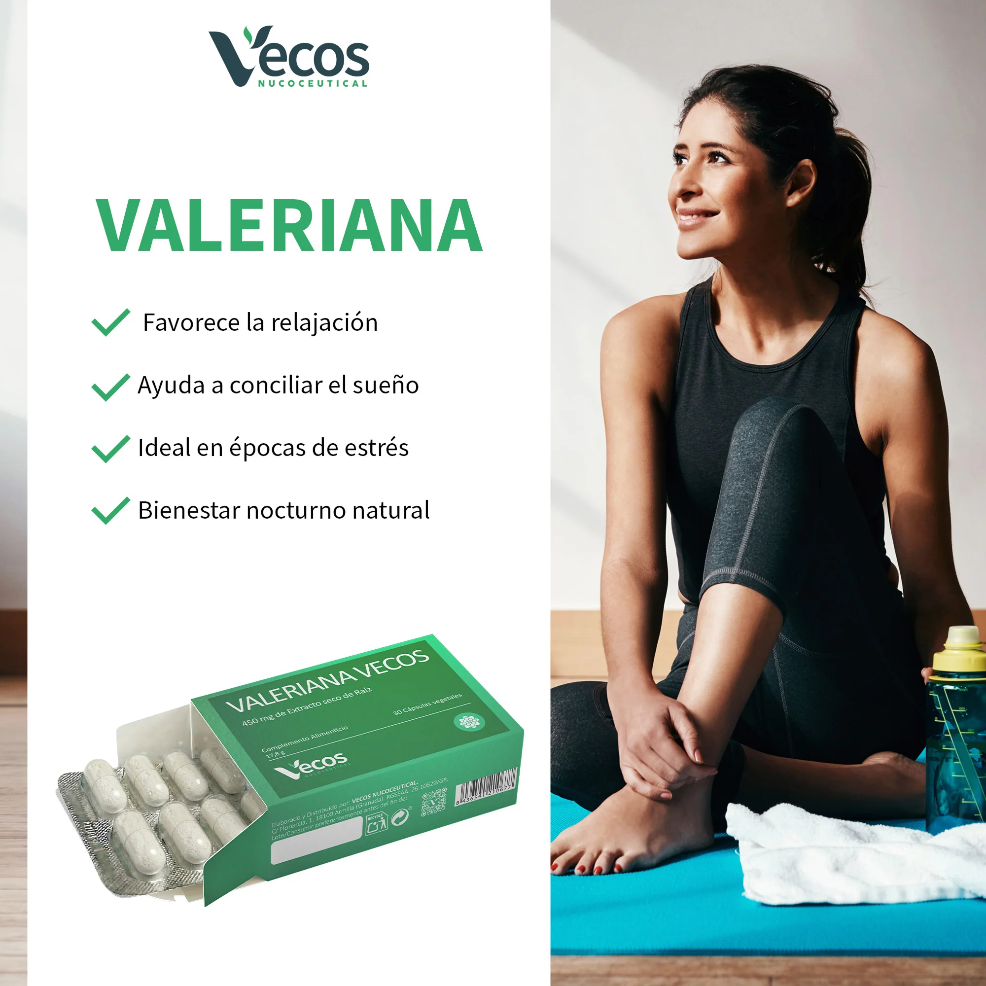 Valeriana 450mg Vecos 30 Cápsulas | Conciliar Un Sueño Reparador Y Pronto - Image 4