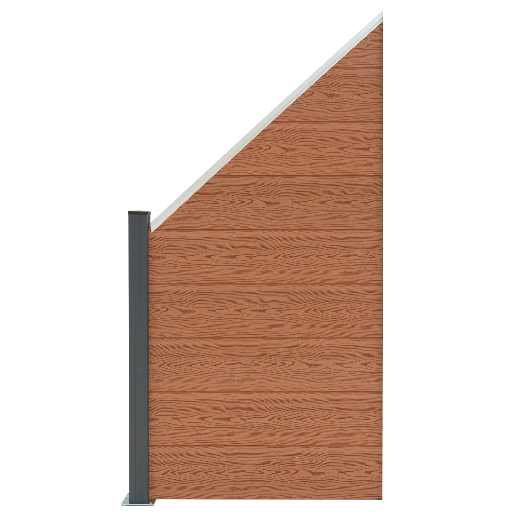 Vallas Para Exteriores De Wpc Y Aluminio - 1x Panel Oblicuo + 1x Poste | Marrón - Image 3