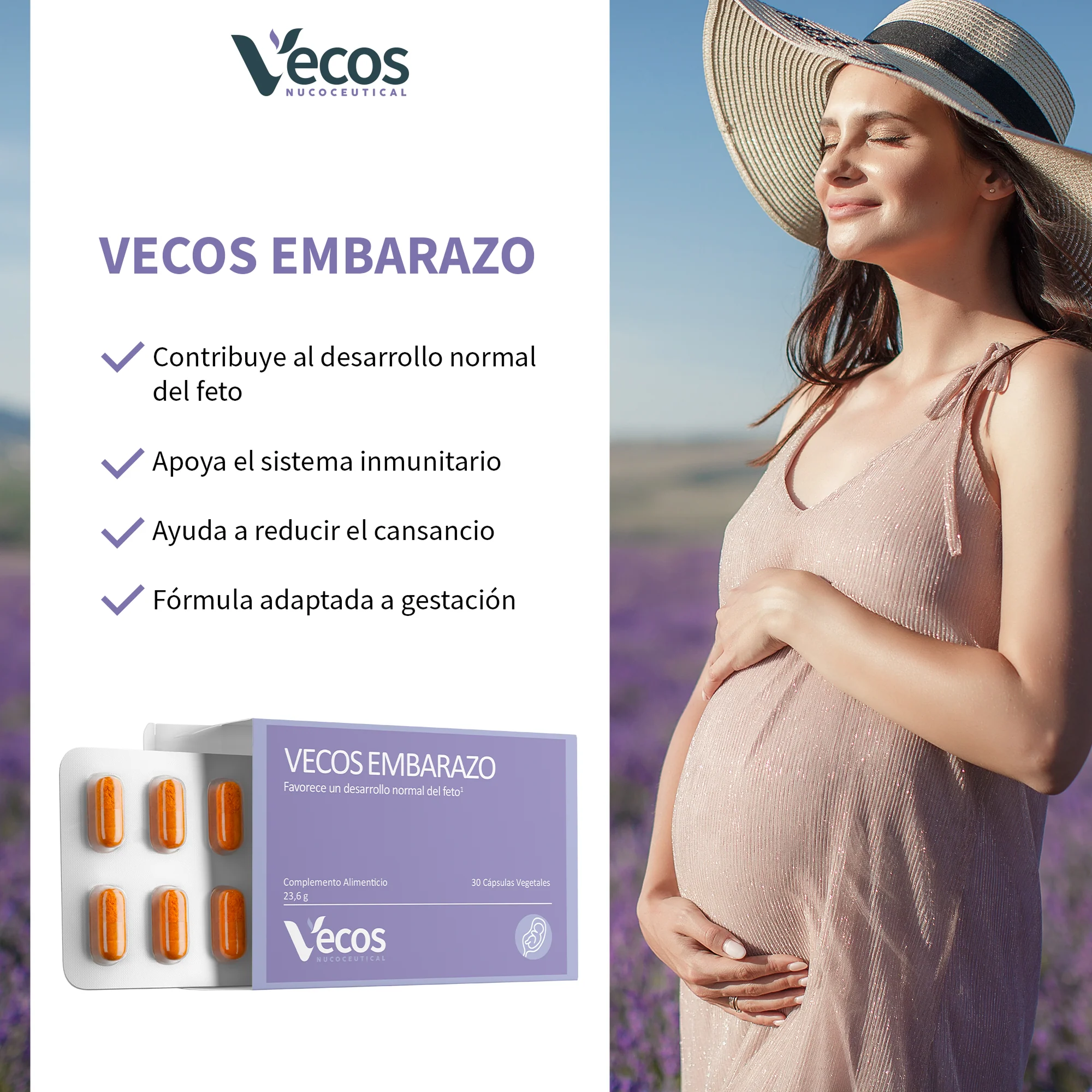 Vecos Embarazo Vecos 30 Cápsulas | Desarrollo Del Bebé | Dha + Folato + Yodo - Image 4