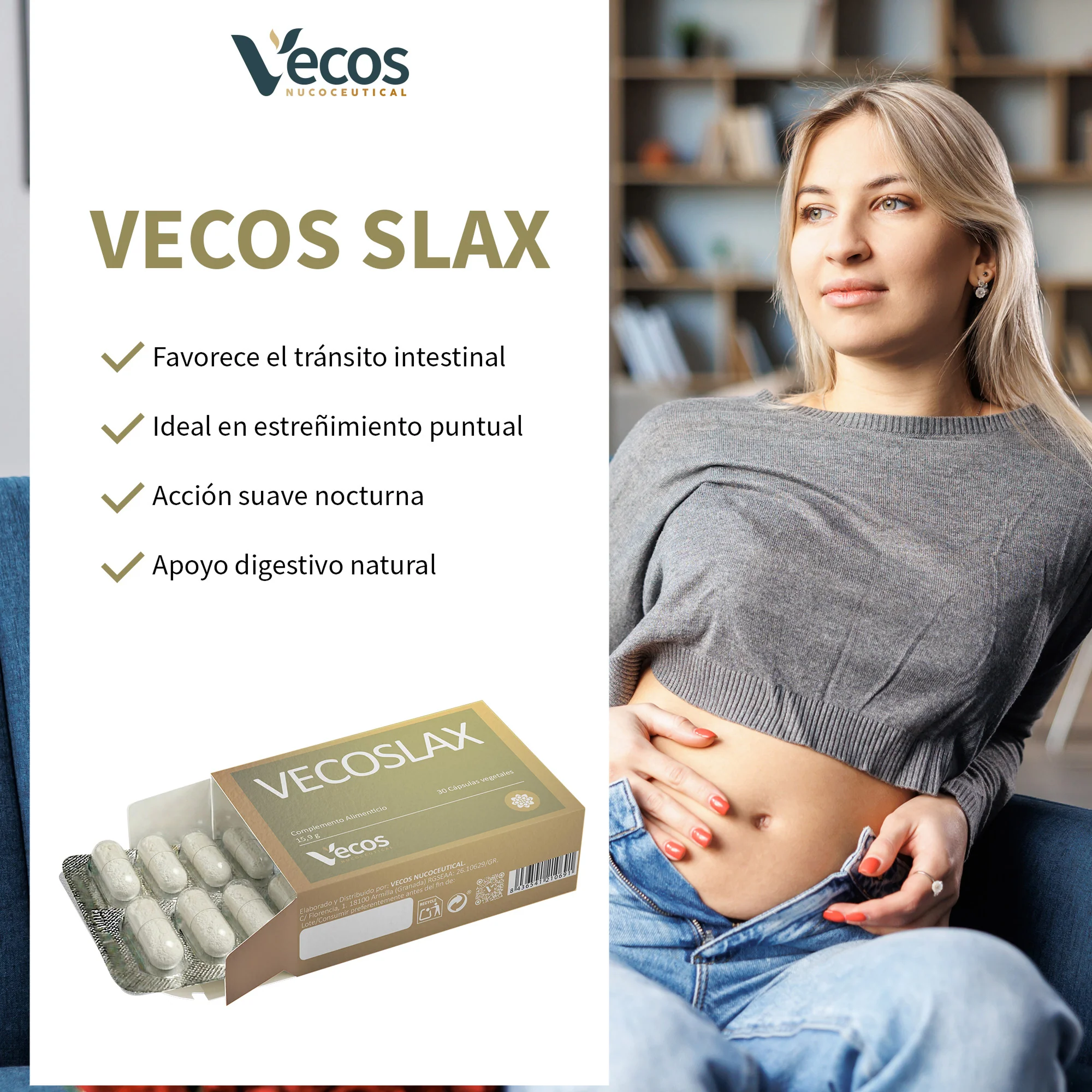 Vecoslax Vecos 30 Cápsulas | Regulación Del Tránsito Intestinal Y Alivio Del Estreñimiento Ocasional | Sen Y Frángula - Image 4