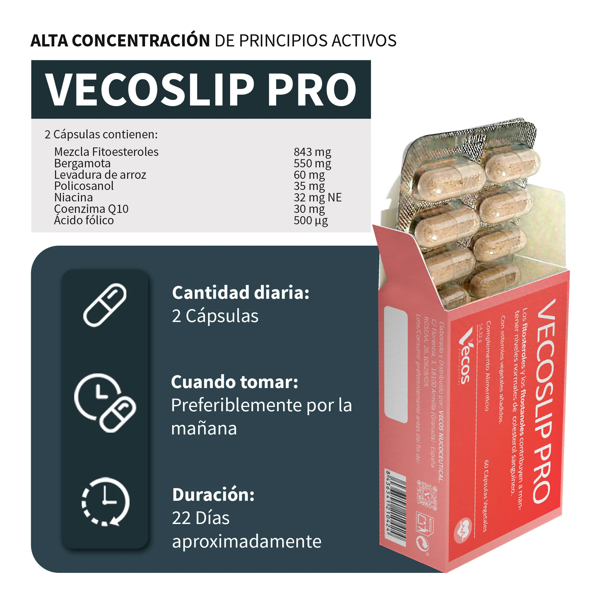Vecoslip Pro 60 Cápsulas | Control Absoluto De Colesterol | Arroz Rojo, Fitoesteroles Y Coq10 - Image 3