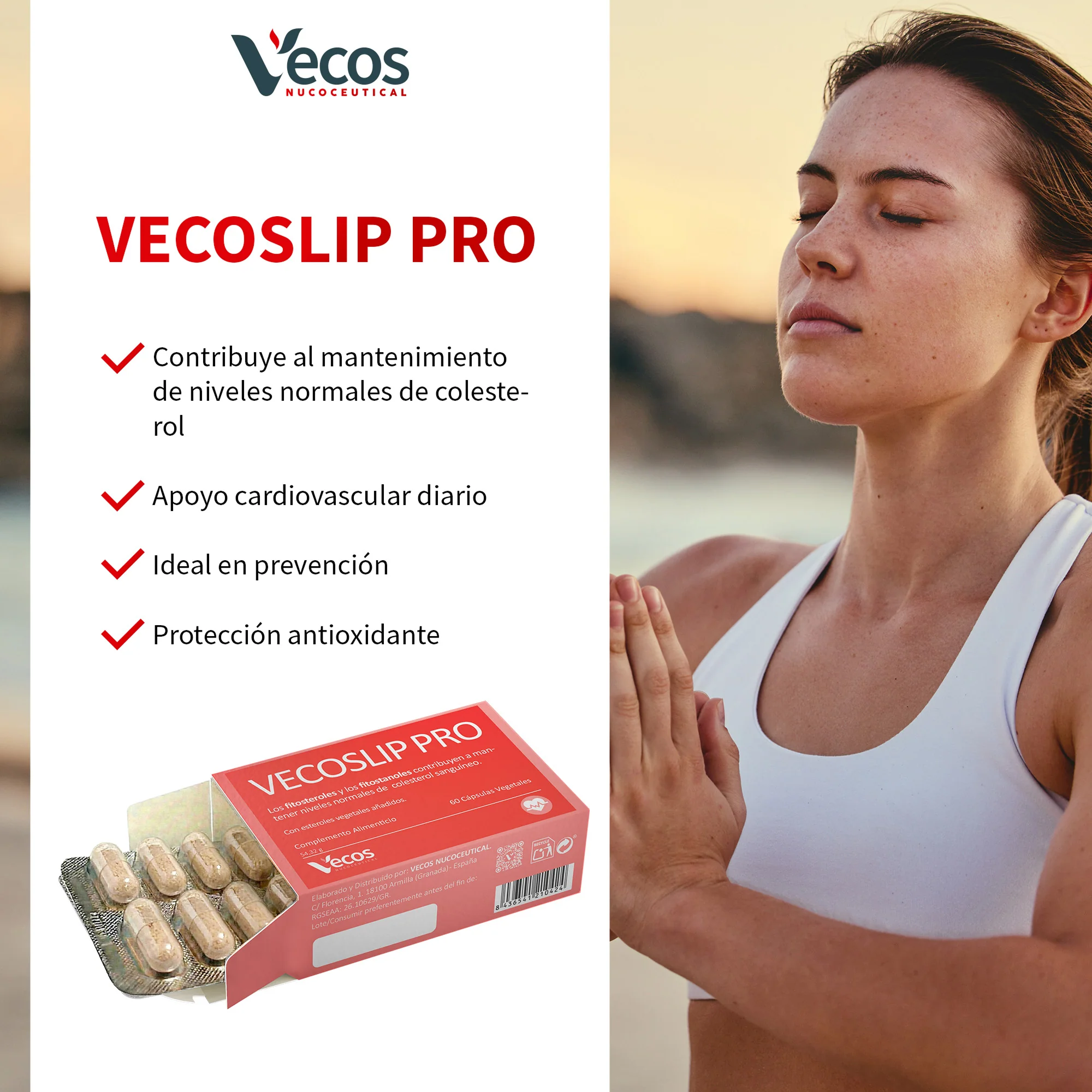 Vecoslip Pro 60 Cápsulas | Control Absoluto De Colesterol | Arroz Rojo, Fitoesteroles Y Coq10 - Image 4