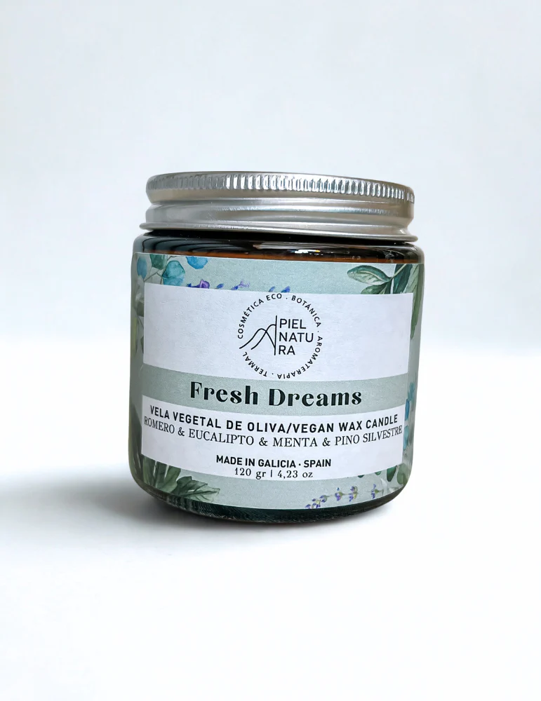 Vela Aromática Natural Con Aceites Esenciales Menta Y Eucalipto Fresh Dreams, Piel Natura 120 G