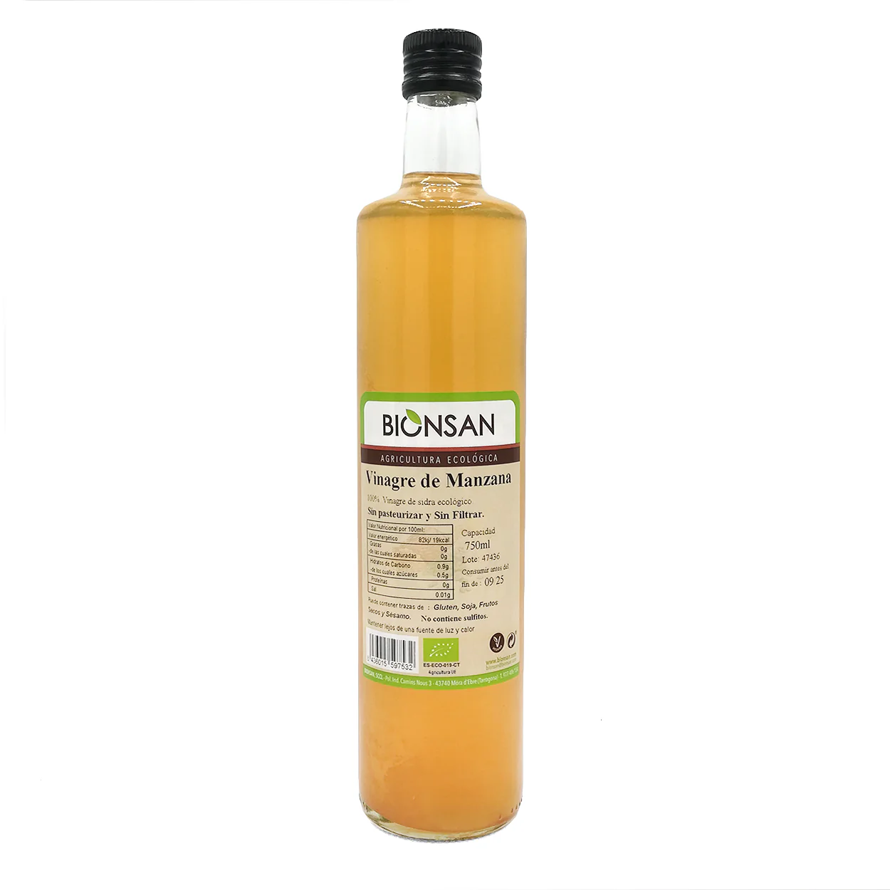 Vinagre De Manzana Ecológico Sin Filtrar Y Sin Pasteurizar Eco Bionsan 750ml