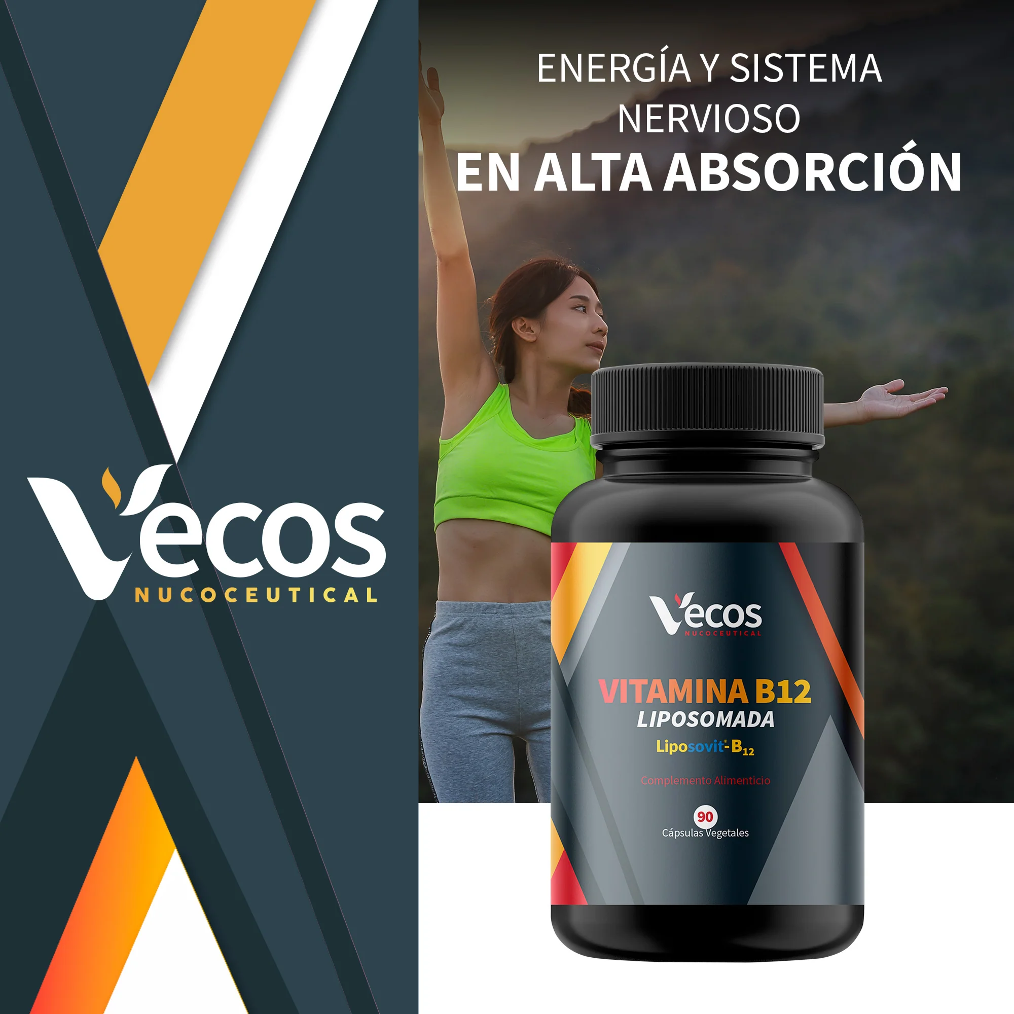 Vitamina B12 1000 Μg Liposomal Vecos 90 Cápsulas | Energía Y Reducción Del Cansancio | Metilcobalamina Pura - Image 2