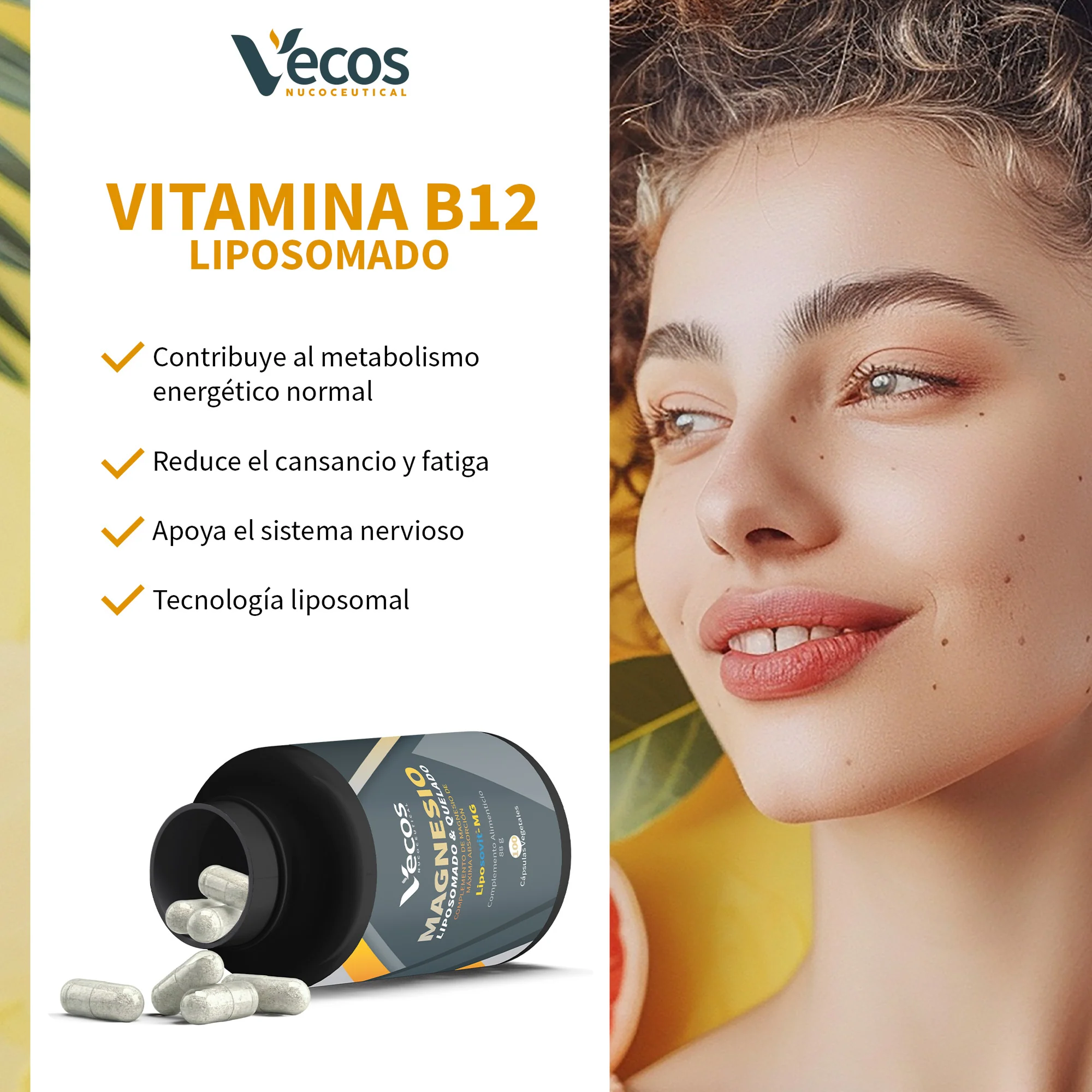 Vitamina B12 1000 Μg Liposomal Vecos 90 Cápsulas | Energía Y Reducción Del Cansancio | Metilcobalamina Pura - Image 4