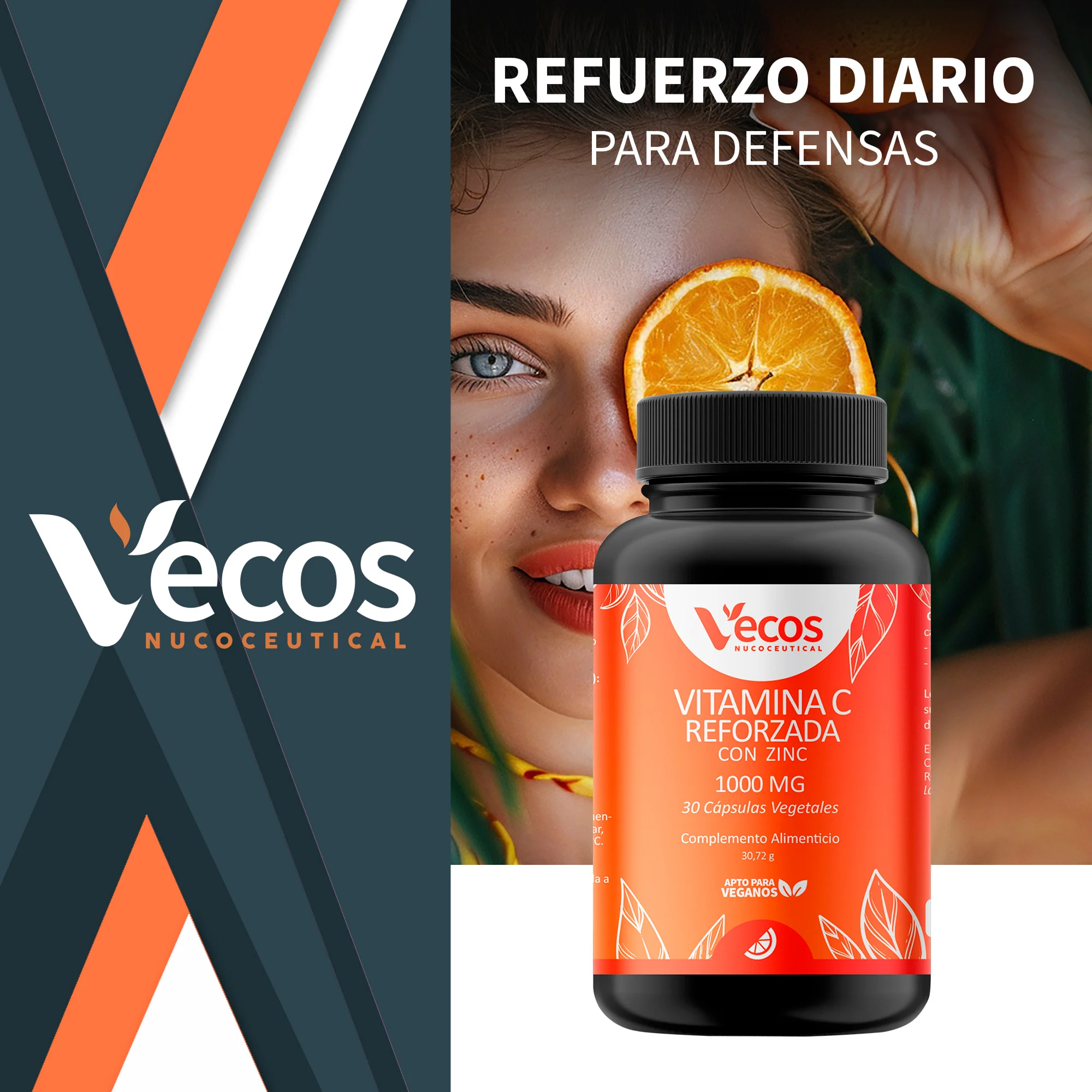 Vitamina C 1000 Mg Vecos 30 Cápsulas | Defensas Y Reducción De La Fatiga | Con Zinc - Image 2