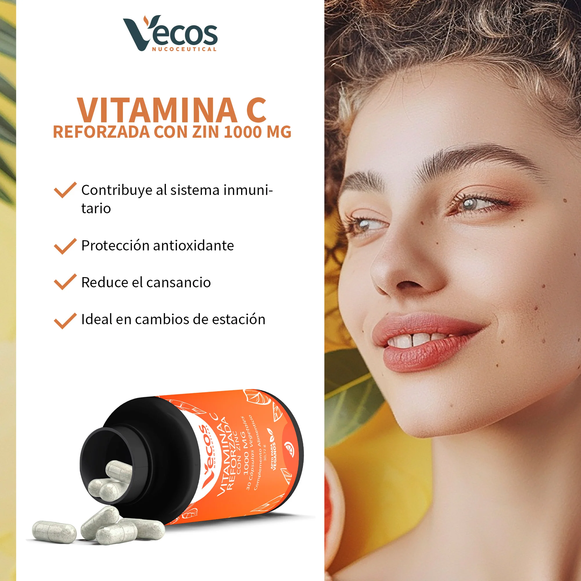 Vitamina C 1000 Mg Vecos 30 Cápsulas | Defensas Y Reducción De La Fatiga | Con Zinc - Image 4