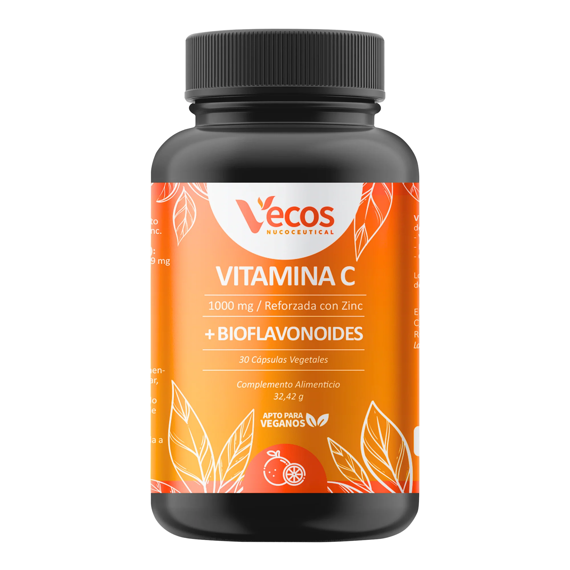 Vitamina C 1000 Mg + Zinc Vecos 30 Cápsulas | Defensas Y Sistema Inmune | Con Bioflavonoides