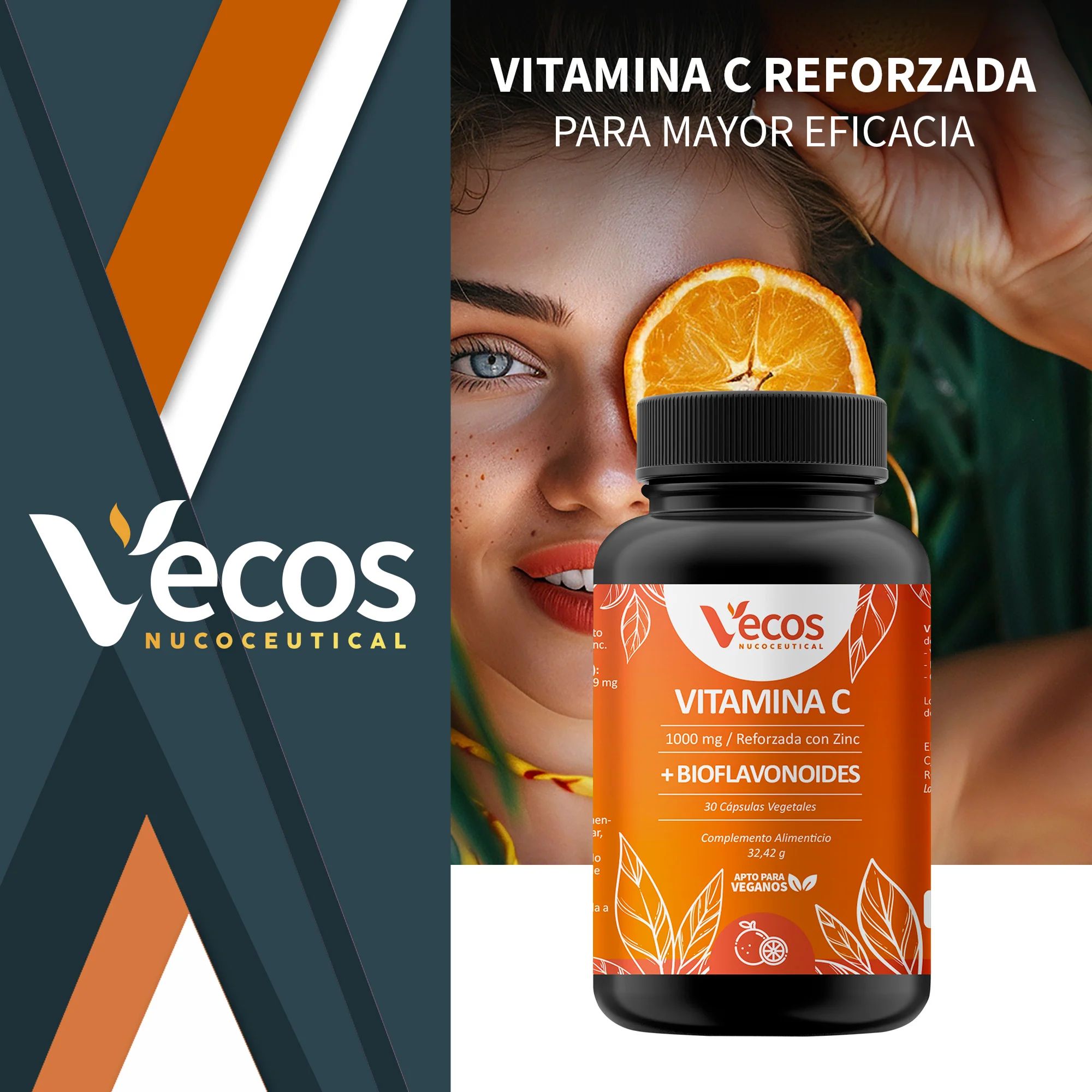 Vitamina C 1000 Mg + Zinc Vecos 30 Cápsulas | Defensas Y Sistema Inmune | Con Bioflavonoides - Image 2