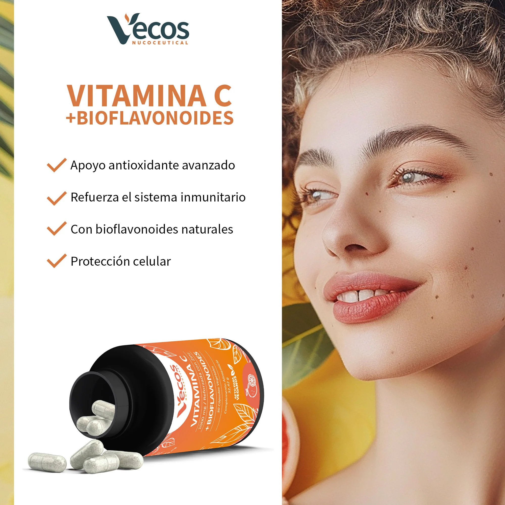 Vitamina C 1000 Mg + Zinc Vecos 30 Cápsulas | Defensas Y Sistema Inmune | Con Bioflavonoides - Image 4