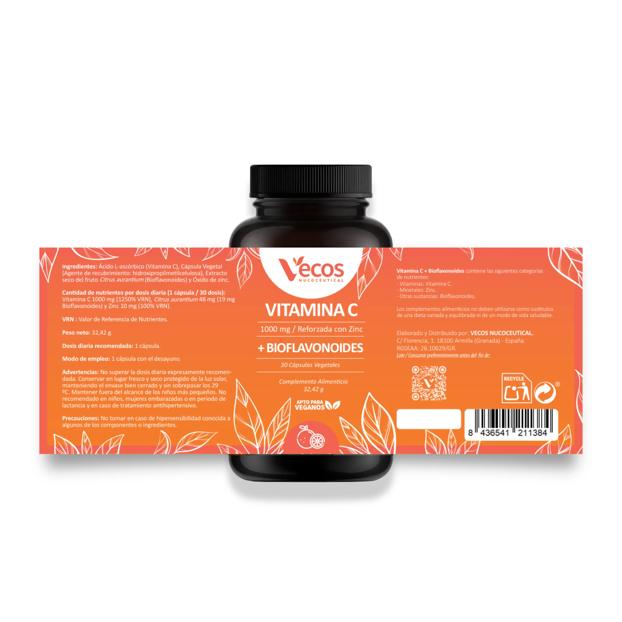 Vitamina C 1000 Mg + Zinc Vecos 30 Cápsulas | Defensas Y Sistema Inmune | Con Bioflavonoides - Image 5