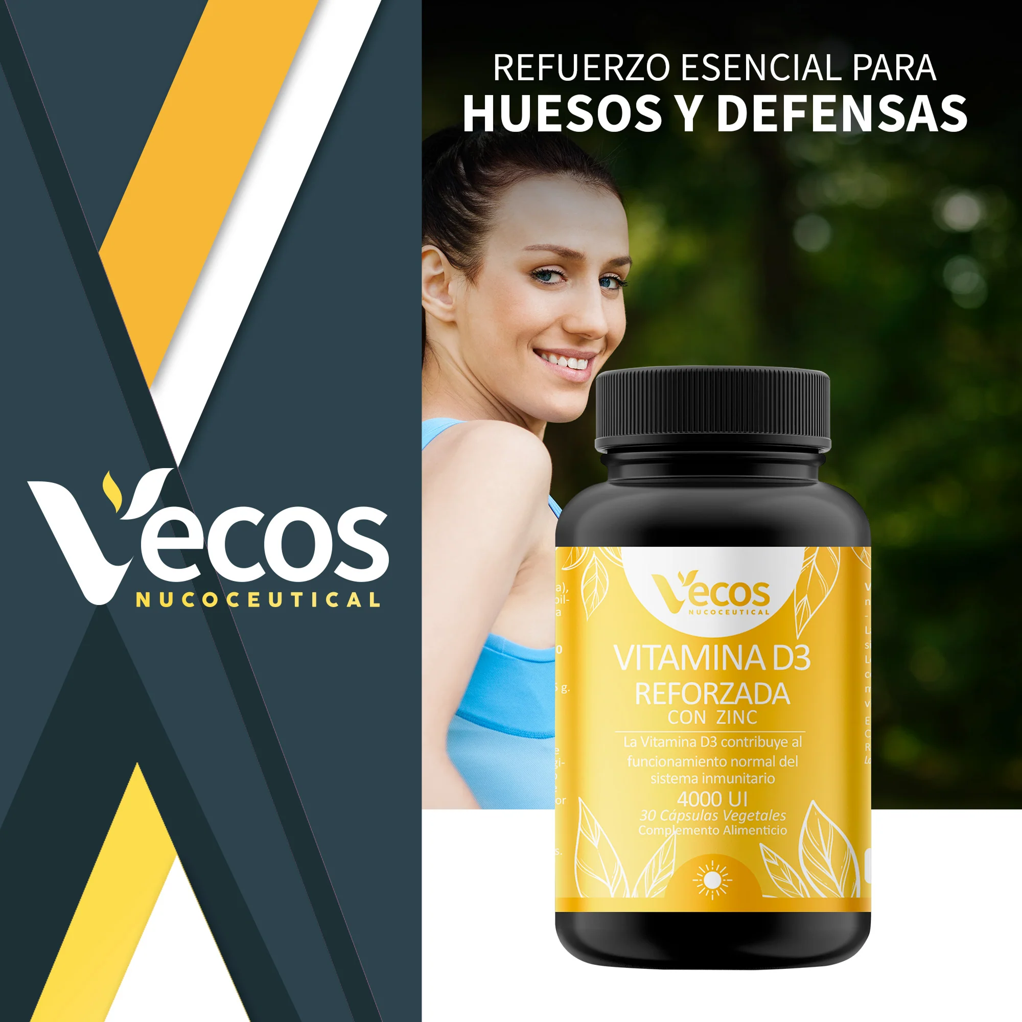 Vitamina D3 100 Μg + Zinc Vecos 30 Cápsulas | Sistema Inmunitario Y Huesos - Image 2