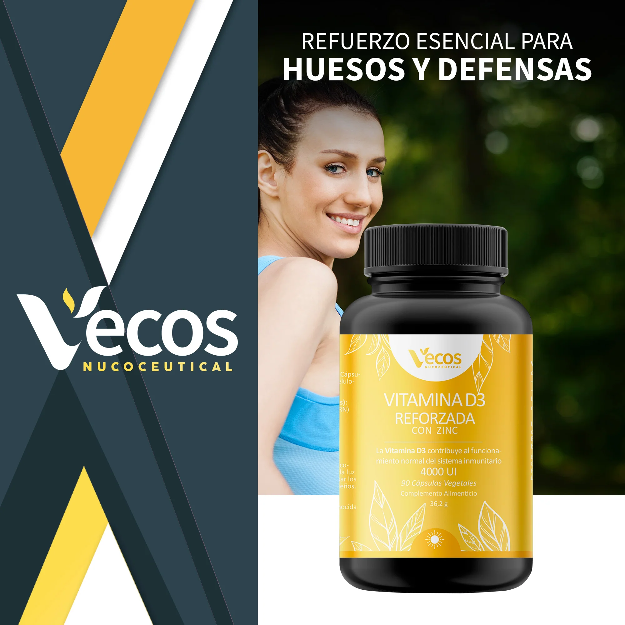 Vitamina D3 4000 Ui Con Zinc Vecos 90 Cápsulas | Defensas Activas Y Refuerzo Del Sistema Inmune - Image 2