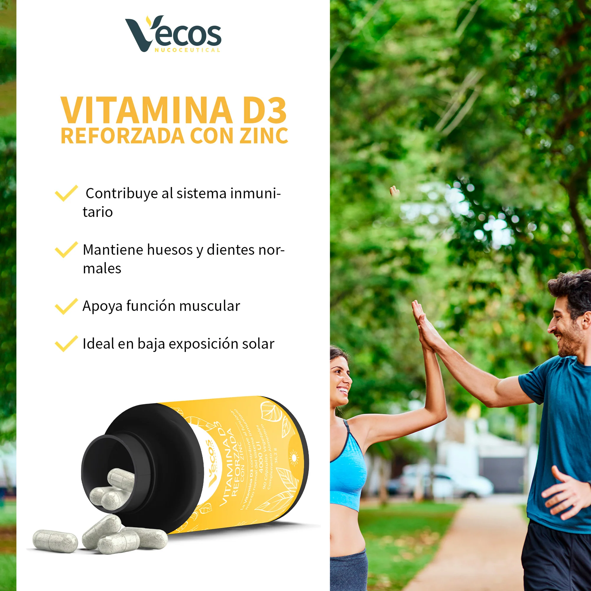 Vitamina D3 4000 Ui Con Zinc Vecos 90 Cápsulas | Defensas Activas Y Refuerzo Del Sistema Inmune - Image 4