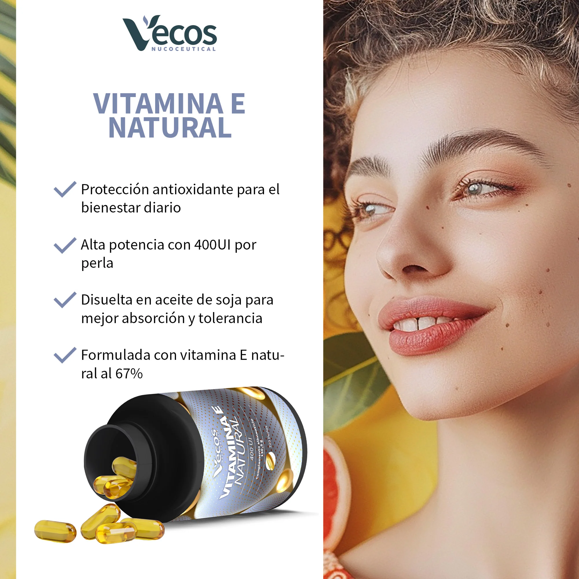Vitamina E Natural 400 Ui Vecos | Protección Celular Y Antioxidante | D-alfa Tocoferol - Image 4