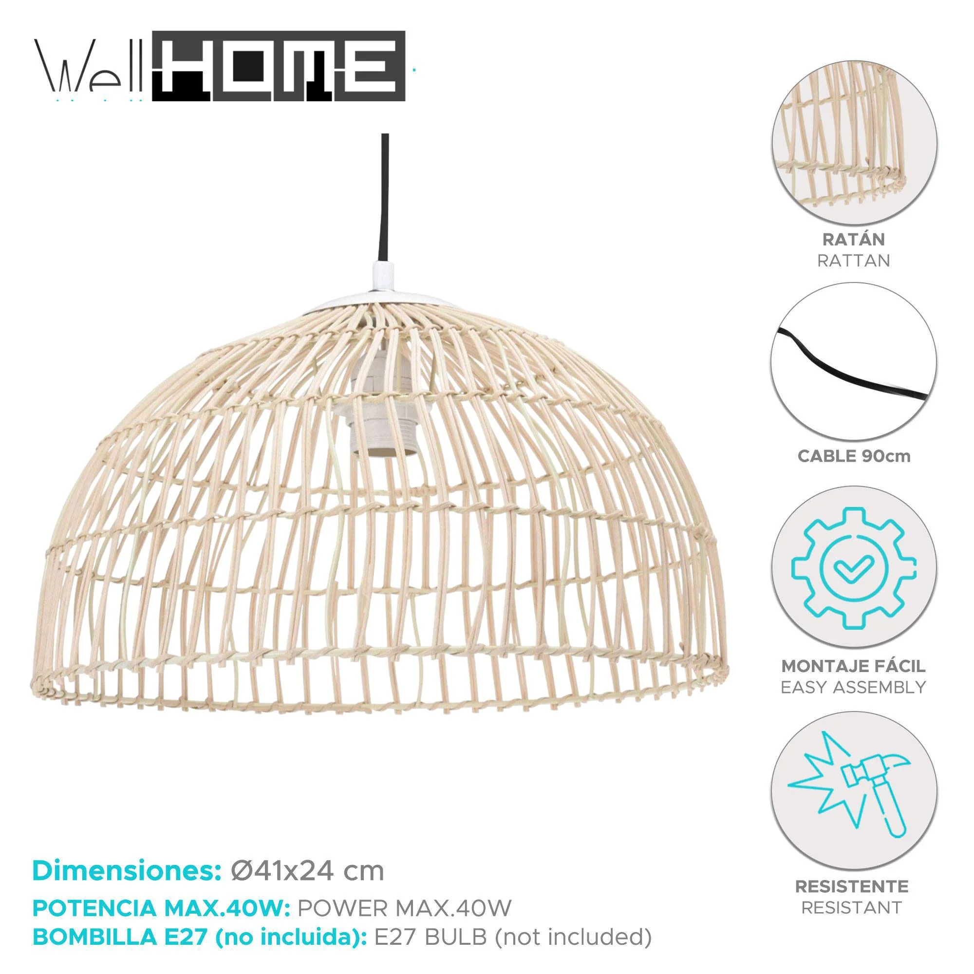 Well Home Lámpara Colgante En Ratán Ø41x24cm - Image 2