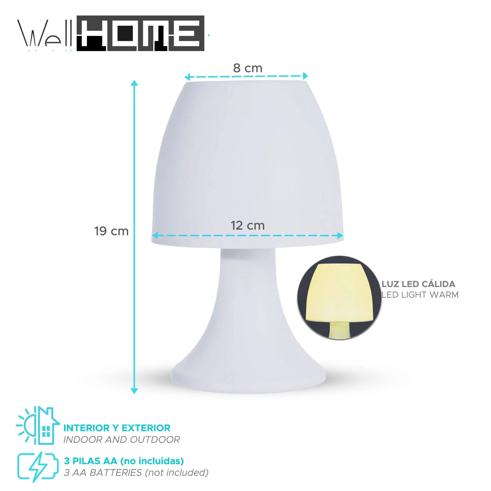 Well Home Lampara De Mesa Color Blanco Ø12x19,2cm - Image 2