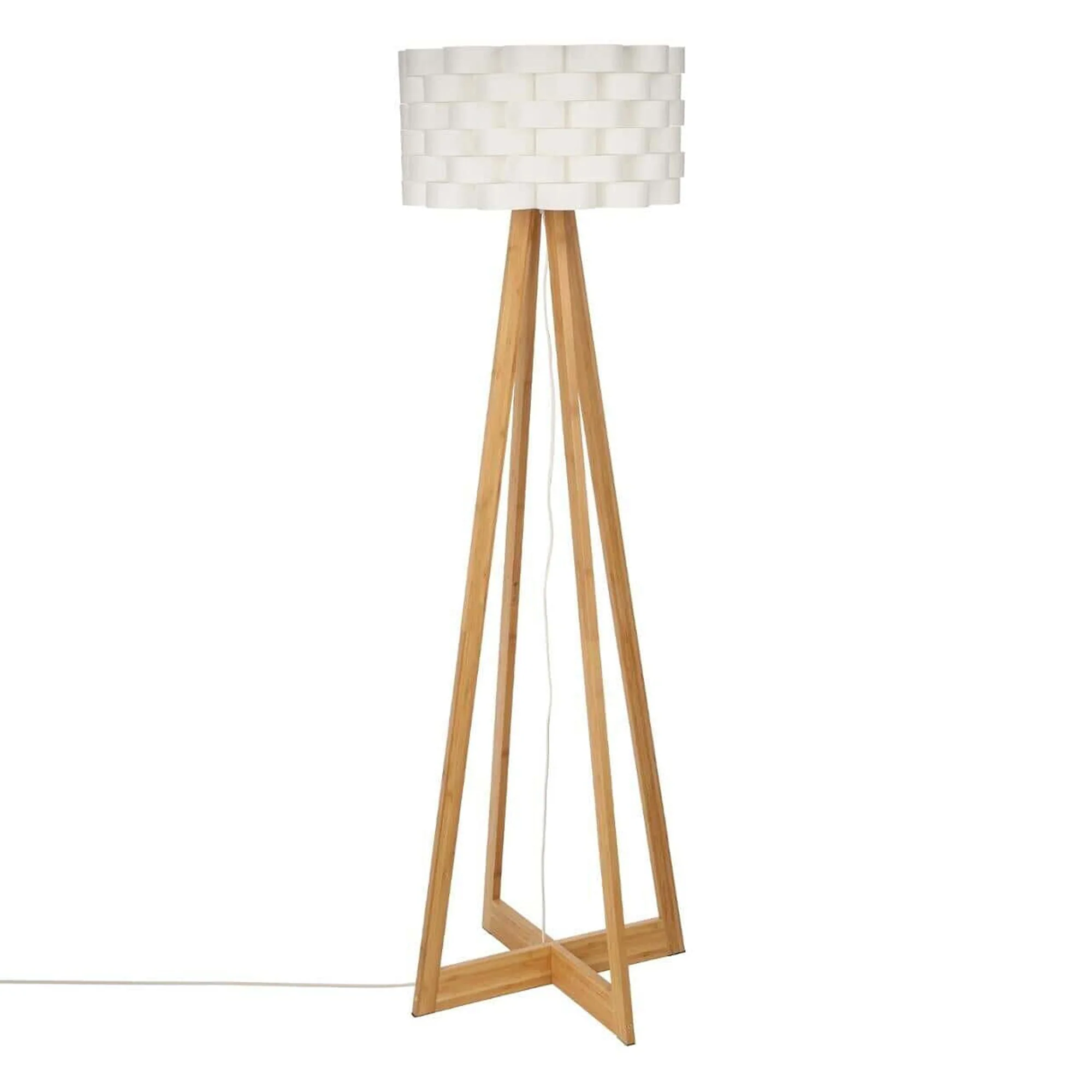 Well Home - Lámpara De Pie En Bambú Color Blanco Ø50x150cm