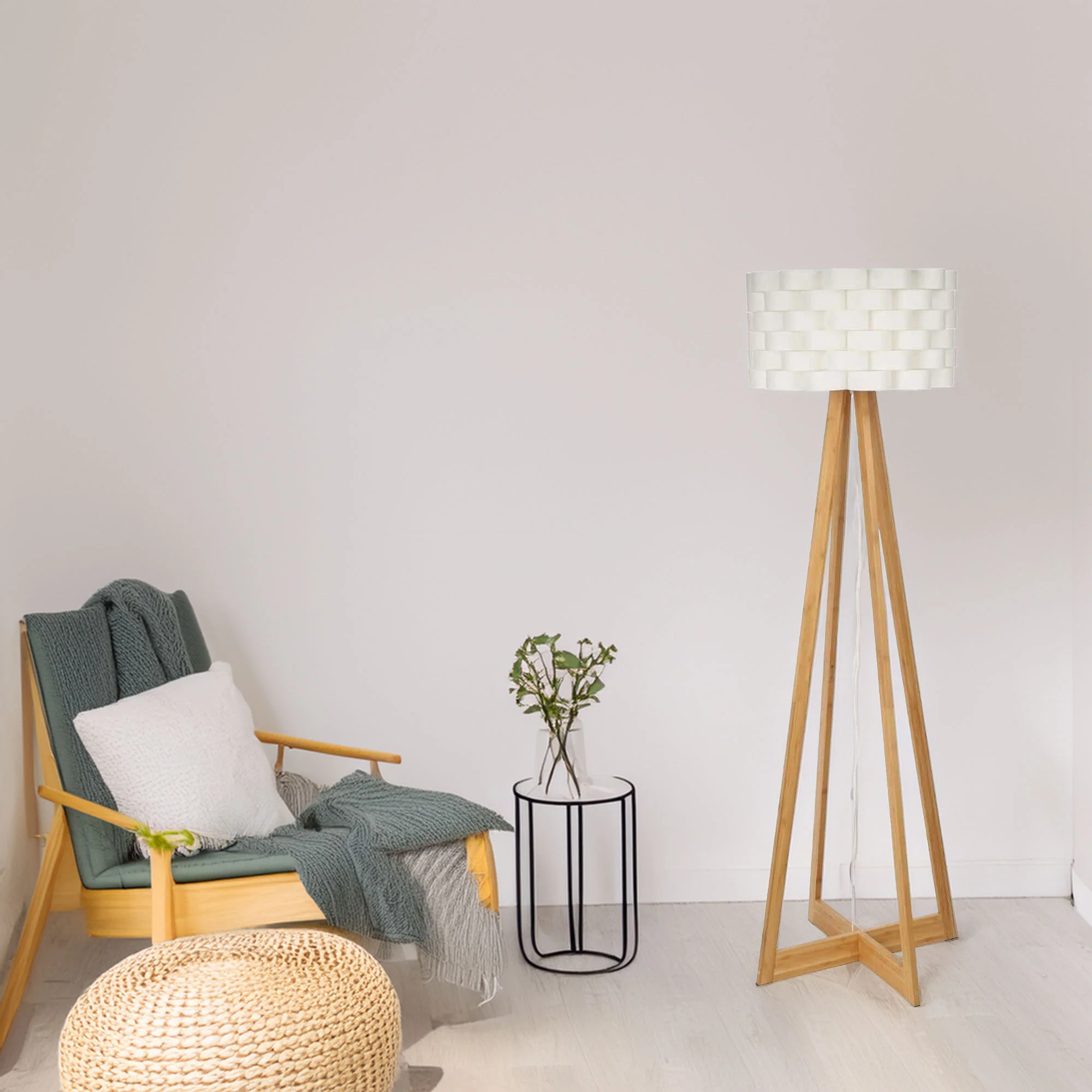 Well Home - Lámpara De Pie En Bambú Color Blanco Ø50x150cm - Image 4