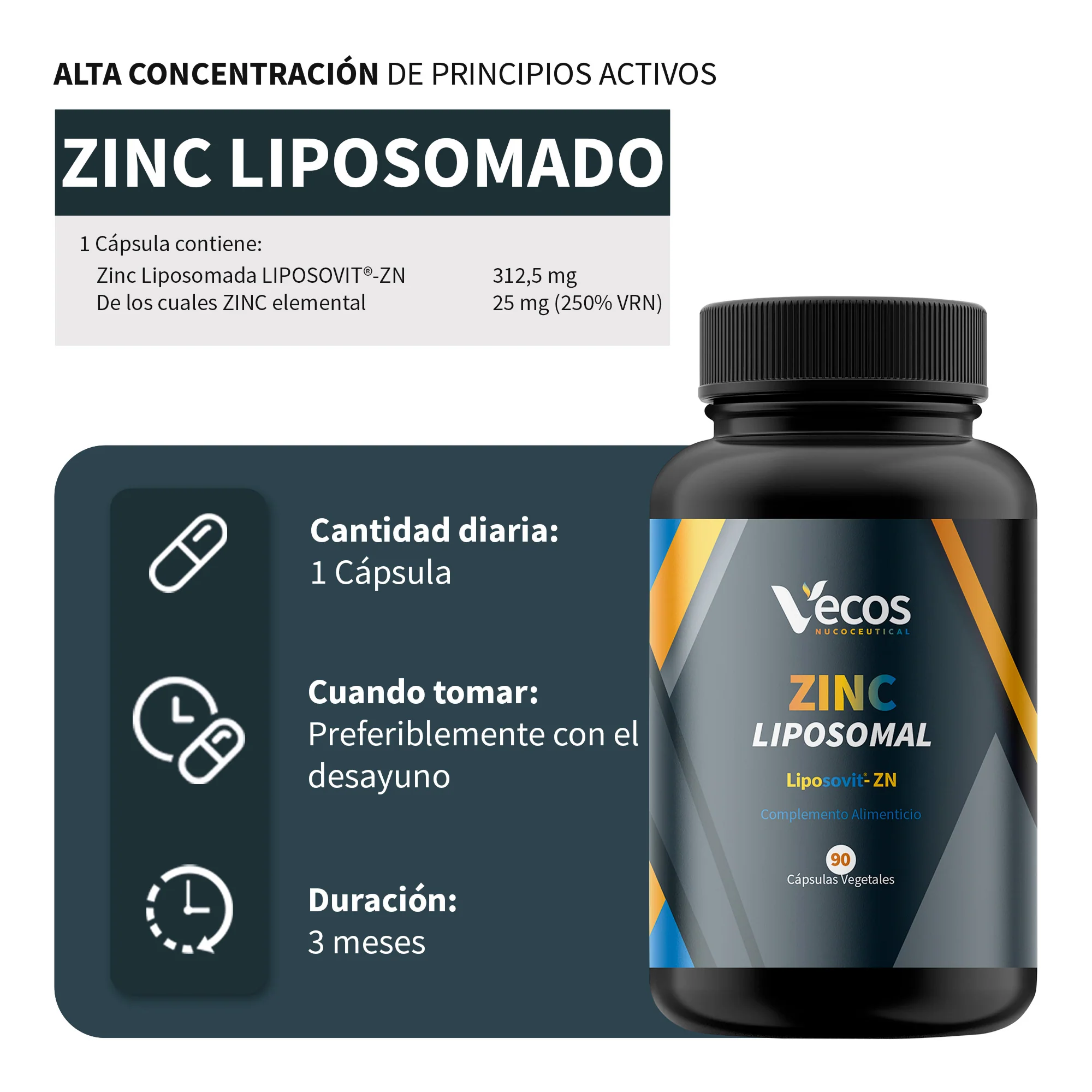 Zinc Liposomal Vecos 90 Cápsulas | Salud Inmunológica, Piel, Cabello Y Uñas - Image 3