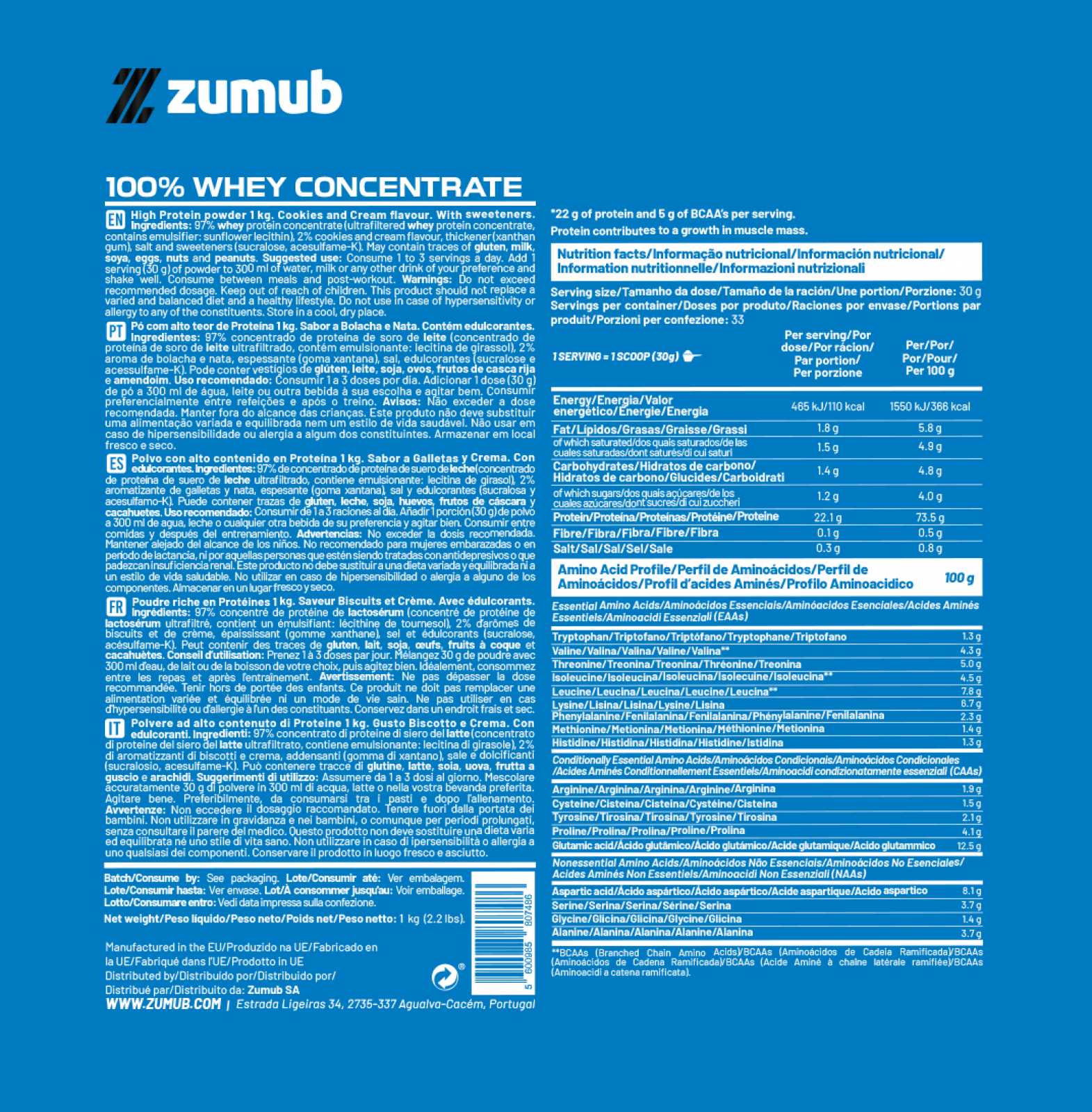 Zumub 100% Whey Concentrate 1kg Cookies&Cream - Image 2