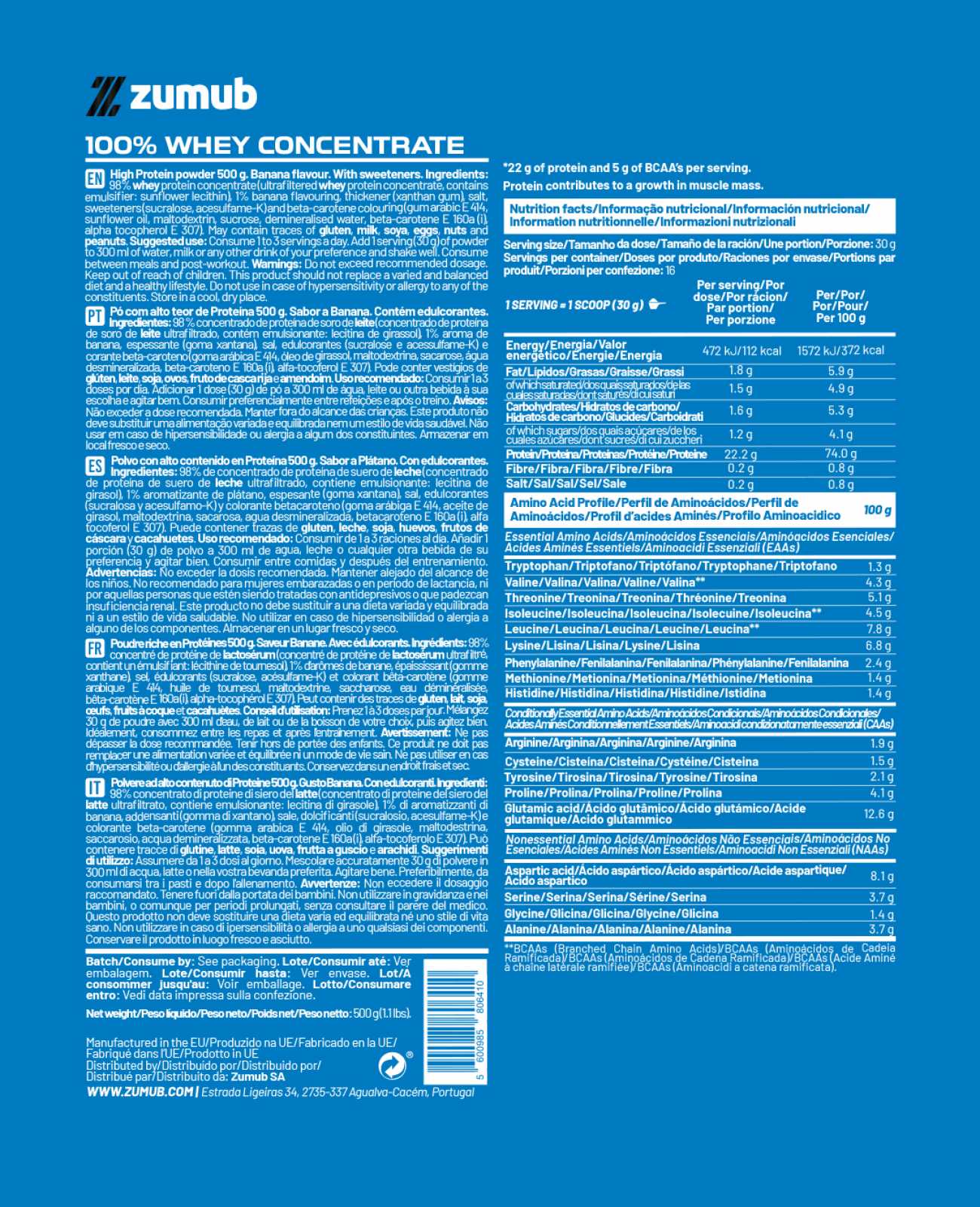 Zumub 100% Whey Concentrate 500 G - Plátano - Image 2