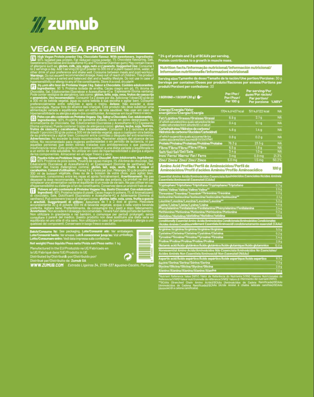 Zumub Vegan Protein (pea Protein) 1 Kg - Chocolate - Image 2